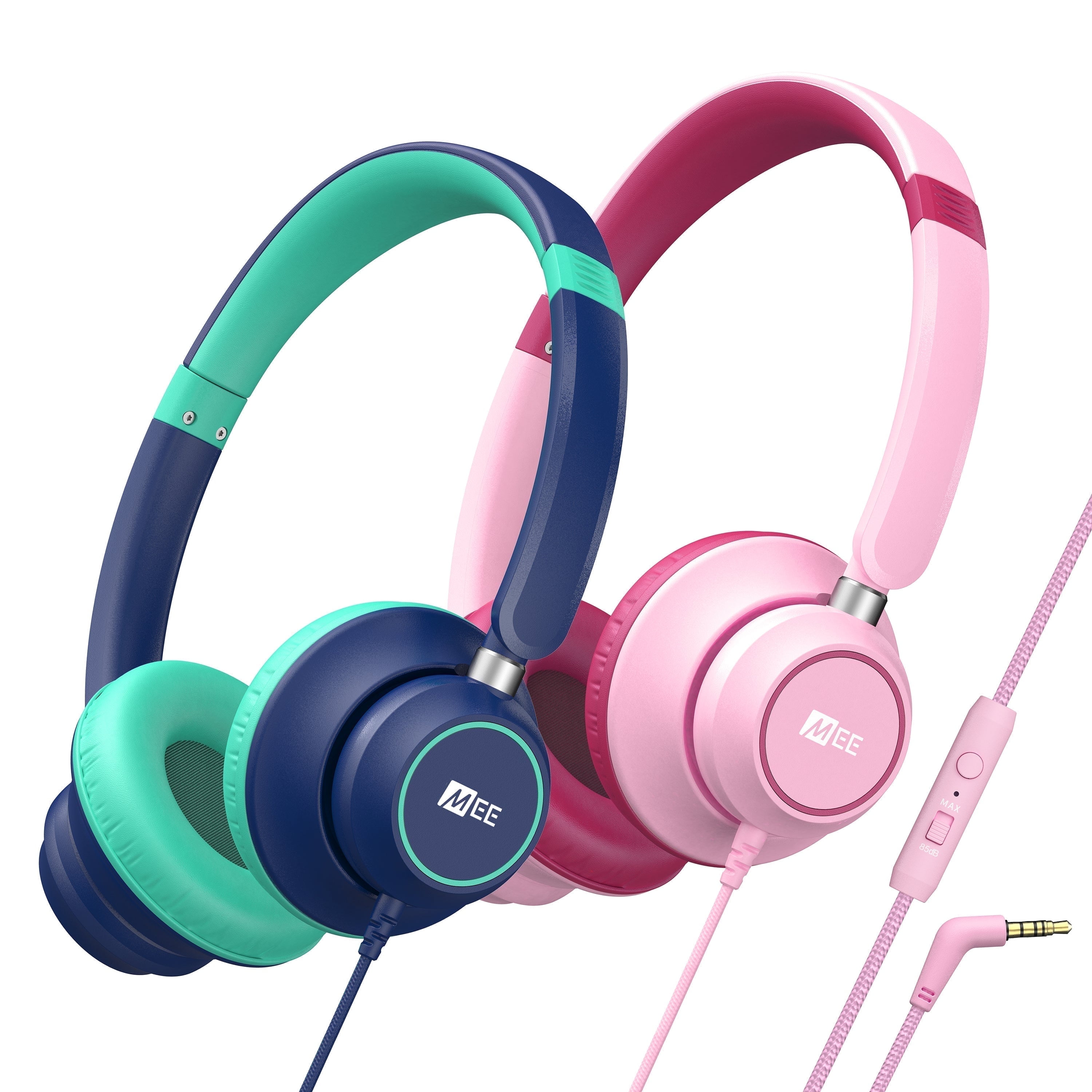 2 Pack Multicolor MEE audio KidJamz KJ45 Kids Headphones with 3.5mm Plug, Safe Listening for Boys and Girls / Kids / Students / School / Library / Classroom with Volume Limiting and Inline Microphone