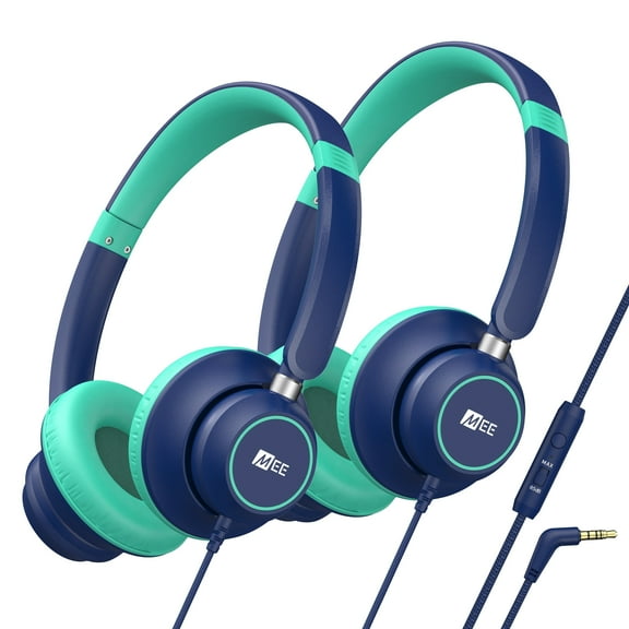 2 Pack Blue MEE audio KidJamz KJ45 Kids Headphones with 3.5mm Plug, Safe Listening for Boys and Girls / Students / School / Library / Classroom with Volume-Limiting Technology and Inline Microphone
