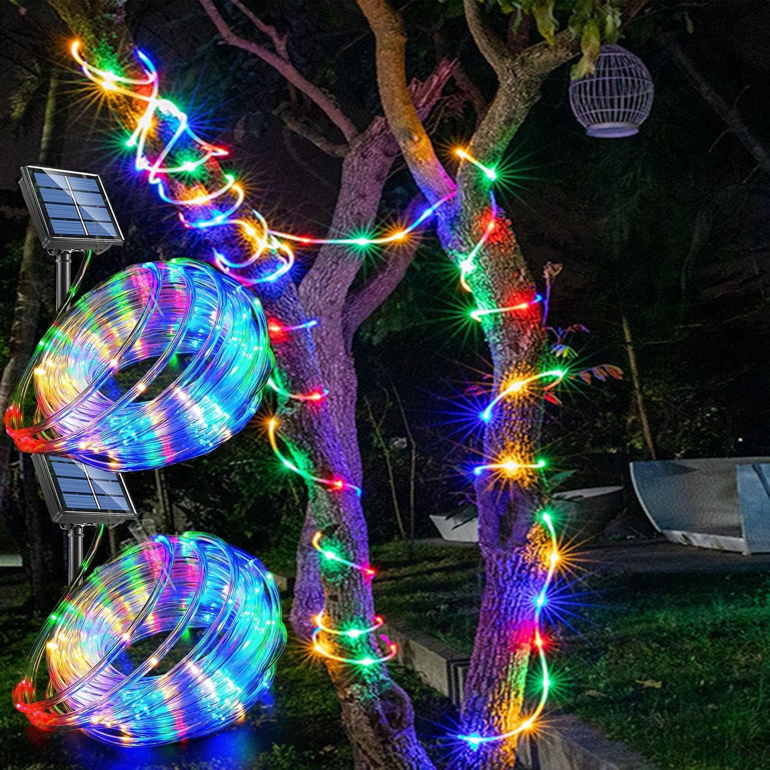 2 Pack Multicolor Solar Rope Lights,39 Ft 100 LED Rope Lights for ...