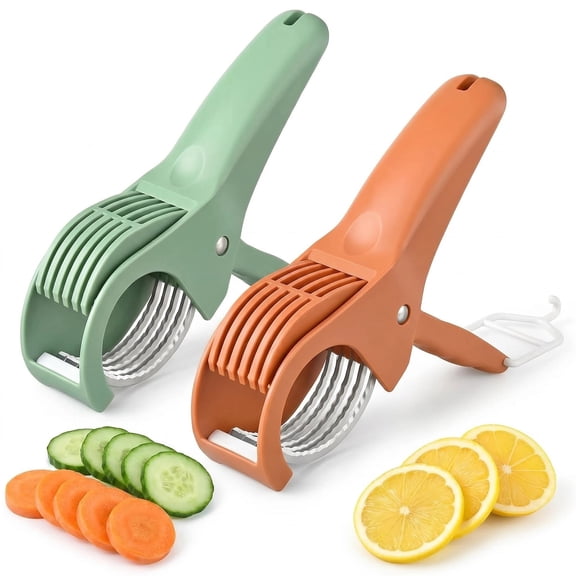 2 Pack Multifunctional Fruit and Vegetable Slicer with Stainless Steel Blades, Press & Cut, for Cucumber, Carrot, Banana, Sausage