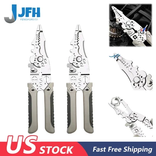 2 Pack Multifunctional Wire Stripper Crimper Cable Cutter Pliers Crimping Tool