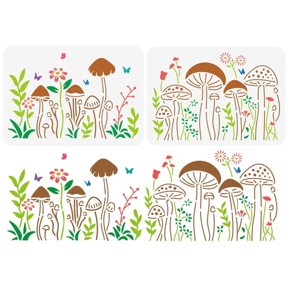 2 Pack Mushroom Border Stencils for Painting A4 Size Reusable Plastic Mushroom Craft Stencil for Painting on Wood Wall