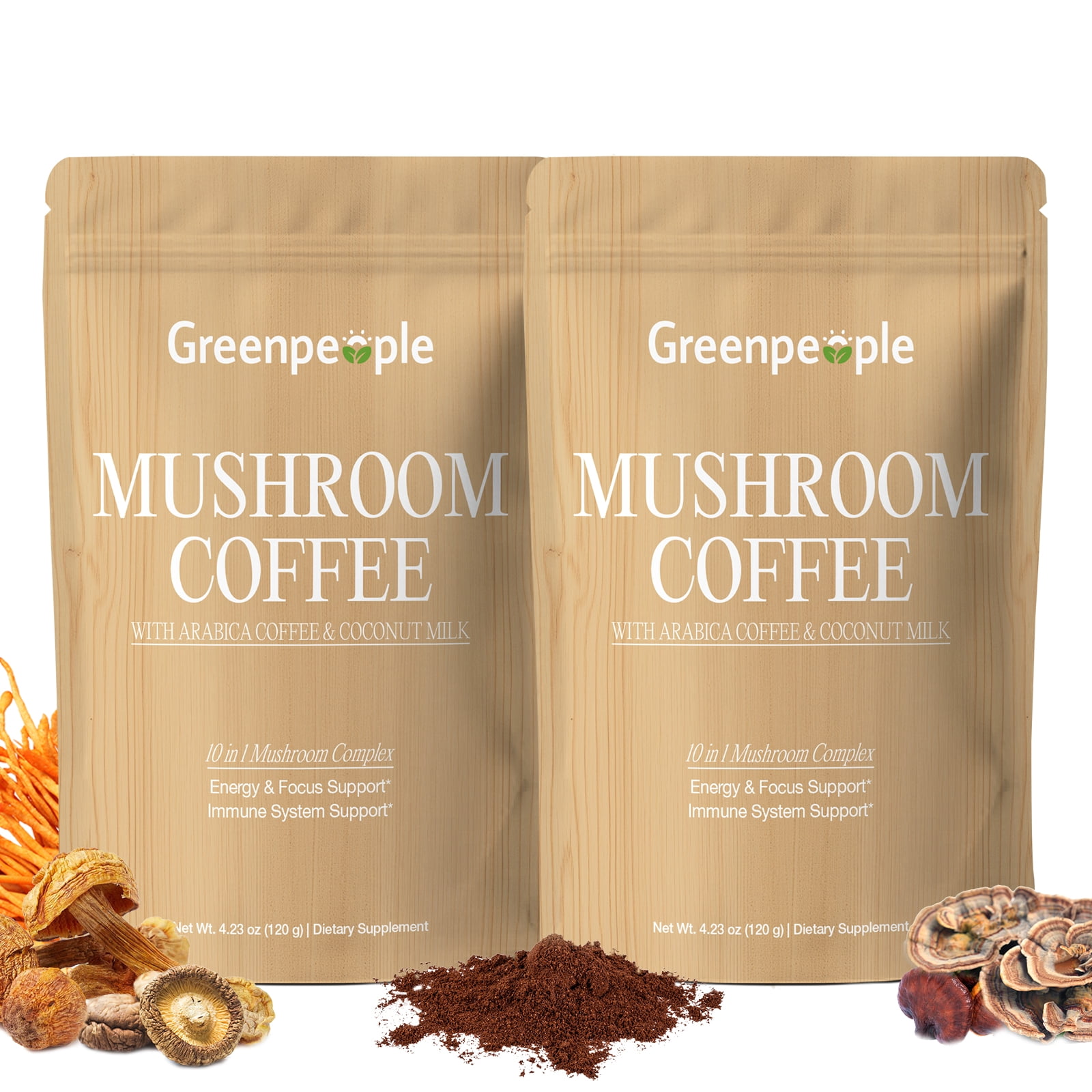 GreenPeople Mushroom Coffee Powder 2800 mg, 10-in-1 Blend, 120g