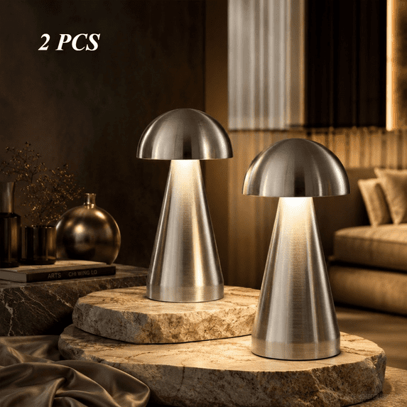 2 Pack Mushroom Table Lamps, USB Rechargeable 1200mAh, Stepless Dimming ...
