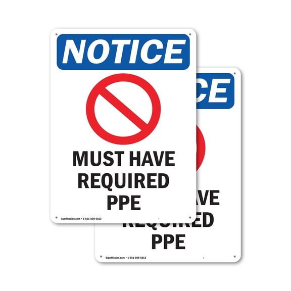 (2 Pack) Must Have Required PPE OSHA Notice Sign 18 Inch X 24 Inch Plastic Sign, Weather Resistant, UV Protected for Workplace, Business, and Construction Site, Made in the USA