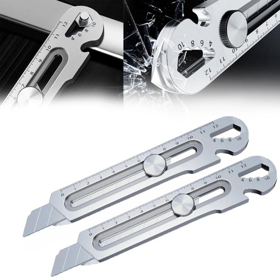2 Pack Mutipurpose Utility Knife, 10-in-1Stainless Steel Retractable Box Cutter, Heavy Duty Snap off Cutter Knife, Safety Lock Design (Silver)