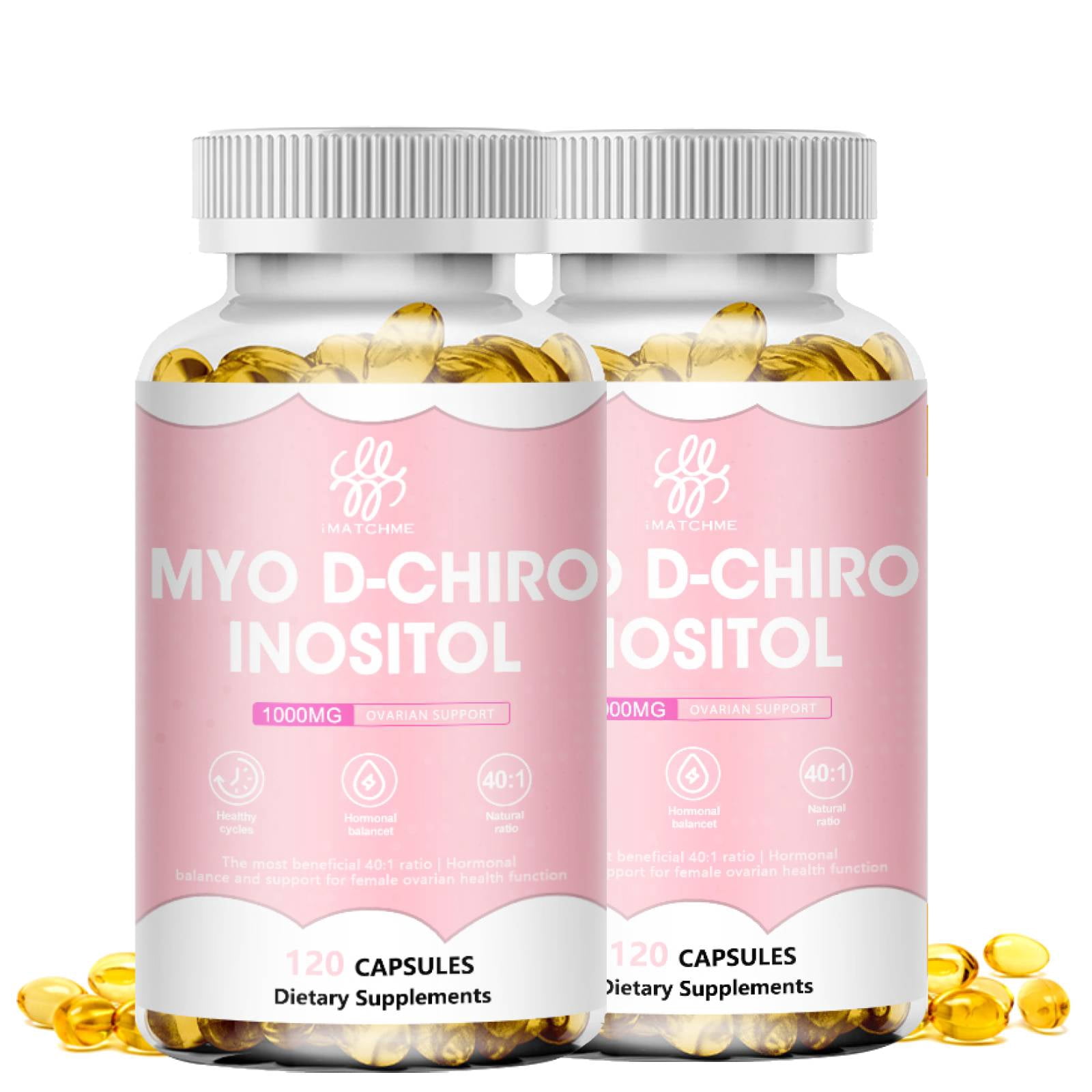 (2 Pack)Myo-Inositol & D-Chiro Inositol Capsules,Support Women Healthy Ovarian & Fertility,120 Count