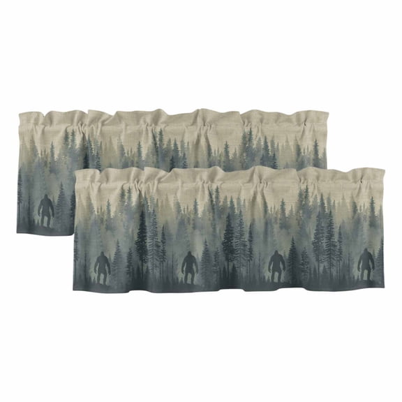 2 Pack Mysterious Misty Valance for Window Forest Bigfoot Monster Kitchen Valance Rod Pocket Short Curtain Topper Decorative Window Treatment for Living Room Bedroom 42"x18"