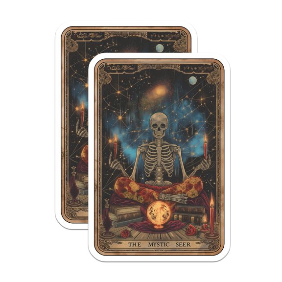 (2 Pack) Mystic Seer Skeleton Magnets - Celestial Oracle Tarot Card Artwork - Esoteric Astrology Spiritual Decor - 5 Inches On Longest Side - Thick Durable Magnet - Made in USA - MAG23427