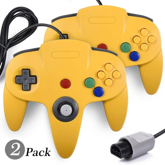 2 Pack N64 Controller,Gamepad Joystick Replacement for Ultra N64 Video Game Consoles N64 System,Yellow