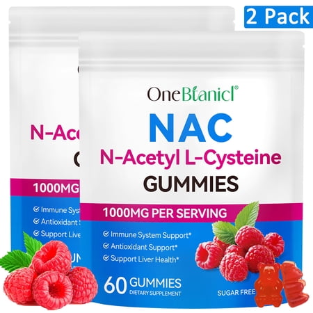 2 Pack NAC Gummies, 1,000 mg, Antioxidant Support, Gluten Free, Vegan-Friendly, 60 Count