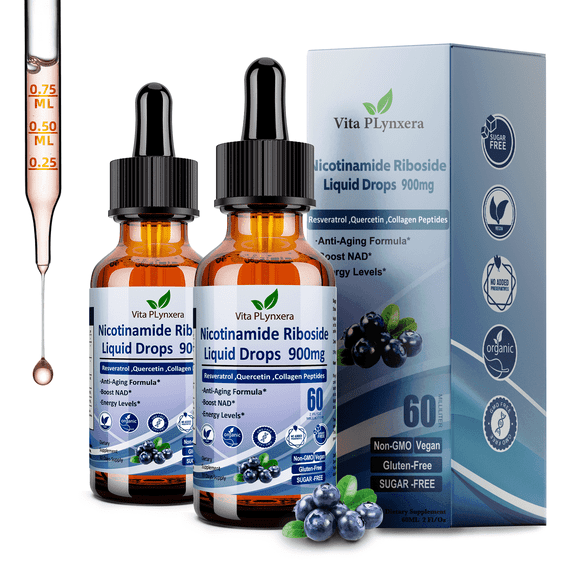 2 Pack NAD+ Nicotinamide Riboside with Resveratrol, Quercetin, Collagen, Biotin & Vitamins - 6-in-1 Liquid Formula for Women and Men