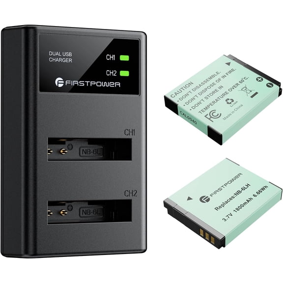2 Pack NB-6LH NB-6L Batteries and Dual USB Charger for Canon Powershot SX500 is, SX510 HS, SX520 HS, SX530 HS, SX540 HS, SX170 is, SX700 HS, SX710 HS, SX610 HS, SX280 HS, D20, D30, S90,S120