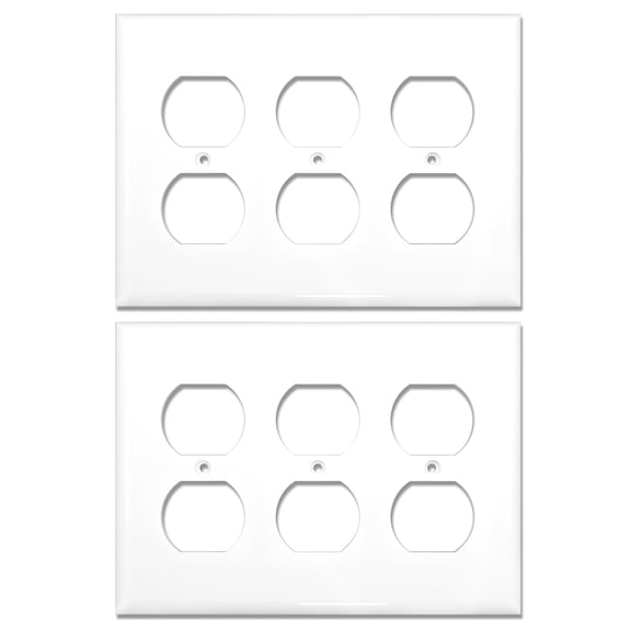 [2 Pack] NEU 3-Gang Duplex Receptacle Outlet Switch Cover Mid-Size Wall Plates, 6.5" x 4.75", Unbreakable Polycarbonate Thermoplastic, Glossy White