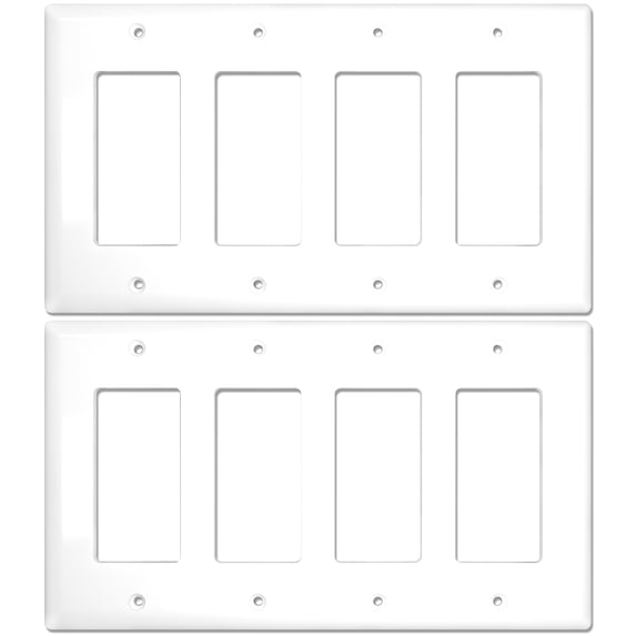 [2 Pack] NEU 4-Gang Mid-Size Decorator Light Switch Outlet Cover Wall Plates, 8.4" x 4.75", Unbreakable Polycarbonate Thermoplastic, Glossy White