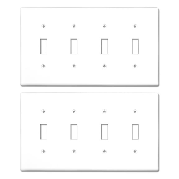 [2 Pack] NEU Quad Toggle Mid-Size Switch Cover Wall Plates, 4-Gang 8.4" x 4.75", Unbreakable Polycarbonate Thermoplastic, Glossy White