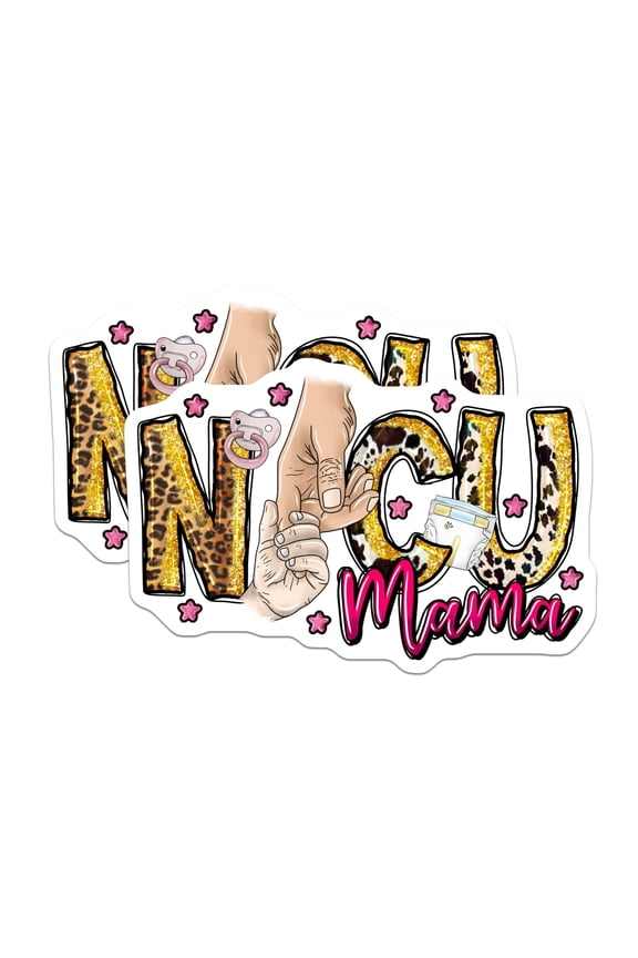 (2 Pack) NICU Mama Stickers - Preemie Mom Life - Newborn Baby Journey - Motherhood Strong Mama Decal - 5" On Longest Side - Sticks to Smooth Flat Surfaces - Made in USA - BMCS29278