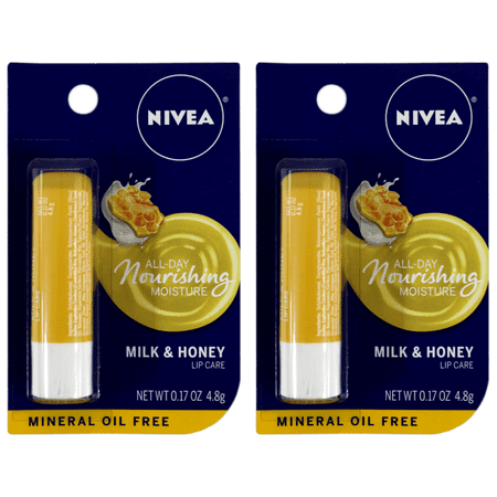 2 Pack NIVEA A Kiss of Milk & Honey Natural Defense Soothing Lip Care 0.17oz Eac