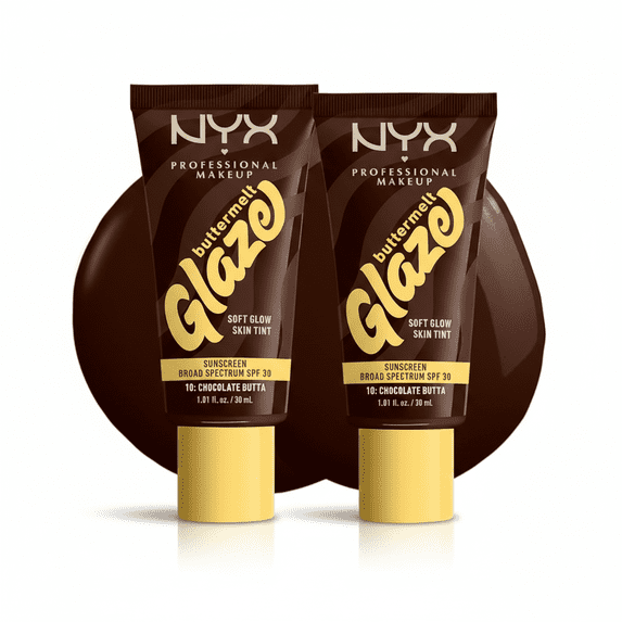 2 Pack NYX PROFESSIONAL MAKEUP Buttermelt Glaze Soft Glow Skin Tint + SPF 30, Up To 12HR Wear, 10 Chocolate Butta