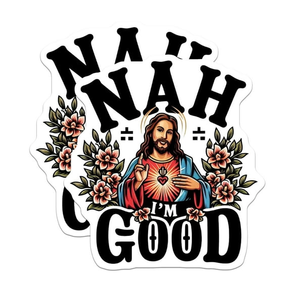 (2 Pack) Nah Im Good Magnets - Funny Jesus Meme - Religious Humor Refrigerator Magnets - 5" On Longest Side - for Cars, Fridges, Toolboxes - Made in USA - MAG4150