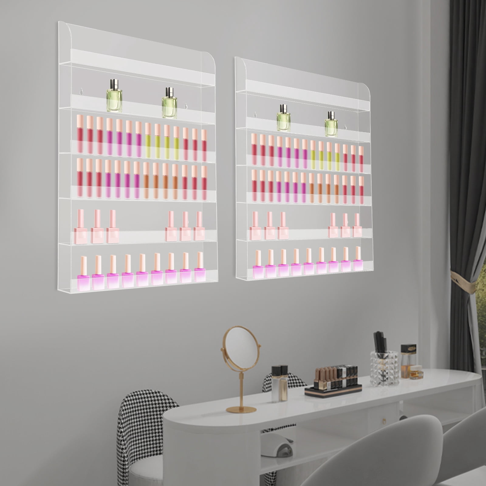 Polish Rack Sign 2 Pack Nail Polish Wall Racks, Acrylic Clear Nail Polish Shelf ...