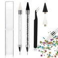 thumbnail image 1 of 2 Pack Nail Rhinestone Picker Dotting Pen, Dual-end Diamond Crystals Picker Wax Pencil Rhinestones Pickup Tool with 2 PCS Extra Wax Heads and 1 PC Tweezer, 1 of 5