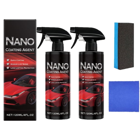 2-Pack Nano Coating Agent for Cars, Ceramic Coating Spray for High Gloss Mirror-Like Shine, Long Lasting Paint Protection & Hydrophobic Sealant Kit with Sponges and Cloths