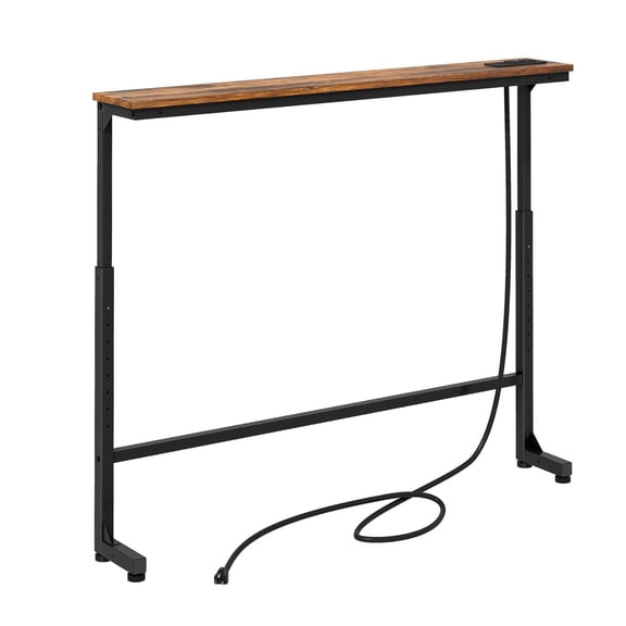 2-Pack Narrow Console Table with Adjustable Height (25"-33") & 2 Power Outlets, Skinny Behind Couch Table, 78.8" Long x 5.9" Wide Sofa Side Table for Living Room, Rustic Brown