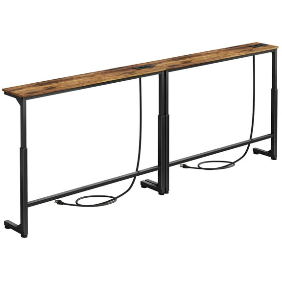 2-Pack Narrow Console Table with Adjustable Height (25"-33") & 2 Power Outlets, Skinny Behind Couch Table, 79" Long x 5.9" Wide Sofa Side Table for Living Room, Rustic Brown