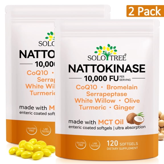 2 Pack Nattokinase Supplement, with Coenzyme Q10, Bromelain & Serrapeptase, Ultra Absorption Formula, 120 Softgels