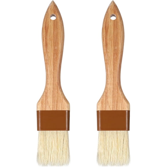 2 Pack Natural Boar Bristle Pastry Basting Brush, 1.5 Inch Non-Shedding Heat Resistant Cooking Brush for Butter Egg Wash Oil Sauce Baking with Wooden Handle