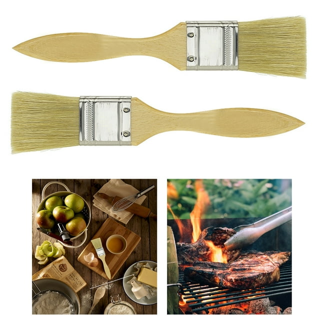 2 Pack Natural Bristle Pastry Brushes Kitchen Cooking Basting BBQ 1