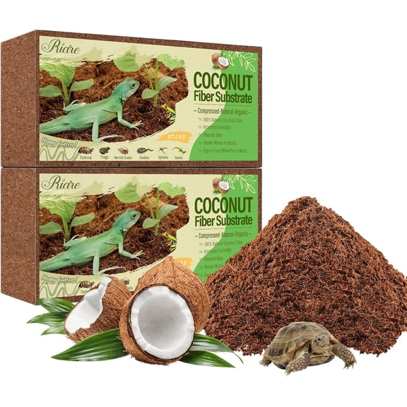 2 Pack Natural Coconut Fiber Substrate for Reptile- Premium Compressed Coconut Husk Terrarium Bedding for Reptile, Tortoise, Frogs, Snakes Hermit Crabs, Burrowing Animals