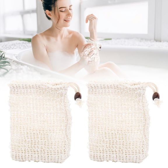 2 Pack Natural Cotton Linen Soap Bag, Exfoliating Mesh Pouch for Bar Soap, Foaming & Drying Soap Saver with Drawstring, Sustainable for Shower and Travel