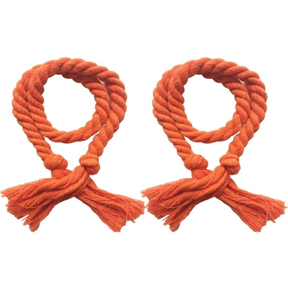 2 Pack Natural Cotton Rope Curtain Tiebacks Elegant Boho Style Decorative Drape Tie Backs Soft Hand-Woven Rope Curtain Holdbacks for Home & Office Drapery (Orange), 33.46Inches