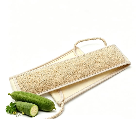XHJRI 2 Pack Natural Egyptian Loofah Back Scrubber with Long Handle, Exfoliating Body Shower Sponge for Men and Women