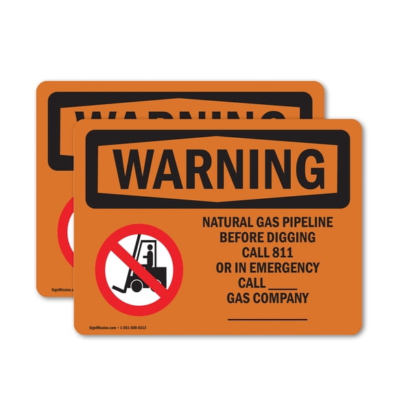 (2 Pack) Natural Gas Pipeline Before With Symbol OSHA Warning Sign 5 Inch X 3.5 Inch Vinyl Label Decal Sticker Weather Resistant, UV Protected for Workplace, Business, and Construction