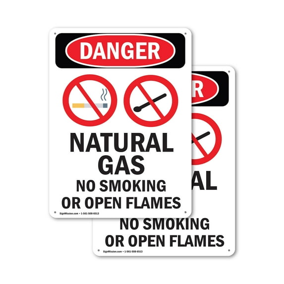 (2 Pack) Natural Gas No Smoking OSHA Danger Sign 18 Inch X 24 Inch Indoor / Outdoor Rust-Free Aluminum Metal Signs for Workplace, Workshop, and Construction Site, Made in the USA