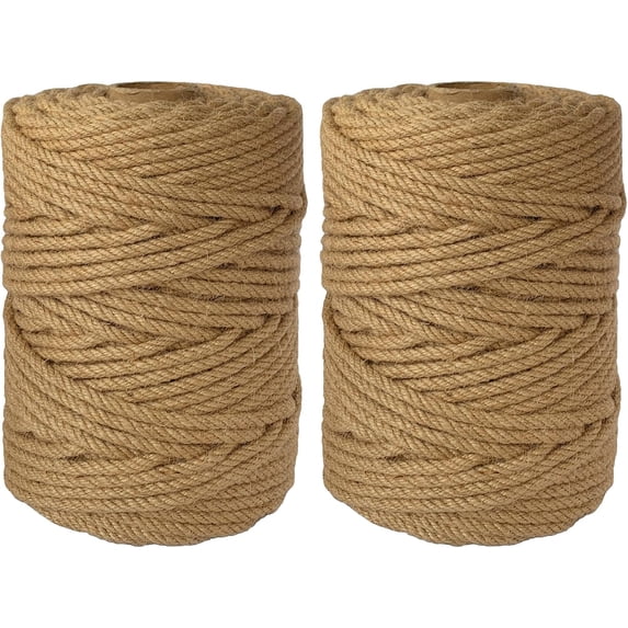 2-Pack Natural Jute Twine Rope, 6mm x 656ft Heavy Duty Sisal Hemp Rope ...