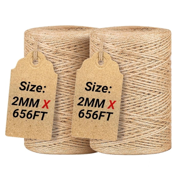 2 Pack Natural Jute Twine String 2mm x 656ft Bulk Jute Rope for Crafting, Gardening, Gift Wrapping - Brown Decorative Cord for Cat Scratching Posts, DIY Projects