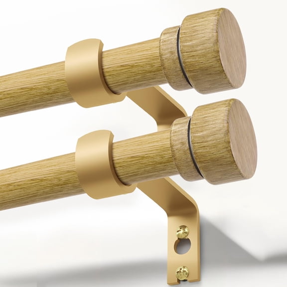 2-Pack Natural Light Wood Grain Curtain Rods, Adjustable 28 to 48 Inches, 1 Inch Heavy Duty with Solid Finials, Farmhouse Style