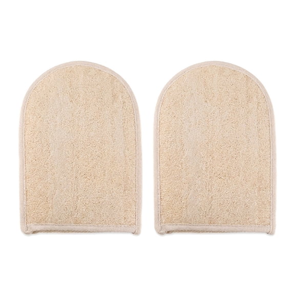 2 Pack Natural  Loofah Exfoliating Bath Gloves with Thumb Holes, Ergonomic Shower Scrub Mitts for Body Cleansing