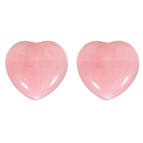 2-Pack Natural Rose Quartz Heart Stones - Polished Worry/Pocket Stones, October Birthstone, for Love & Chakra Activation