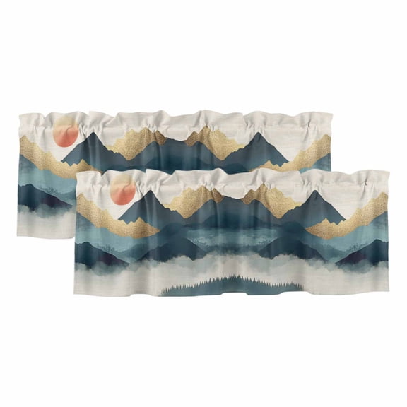 2 Pack Nature Scenery Valance for Window Forest Sun Mountain Landscape Kitchen Valance Rod Pocket Short Curtain Topper Decorative Window Treatment for Living Room Bedroom 42"x12"