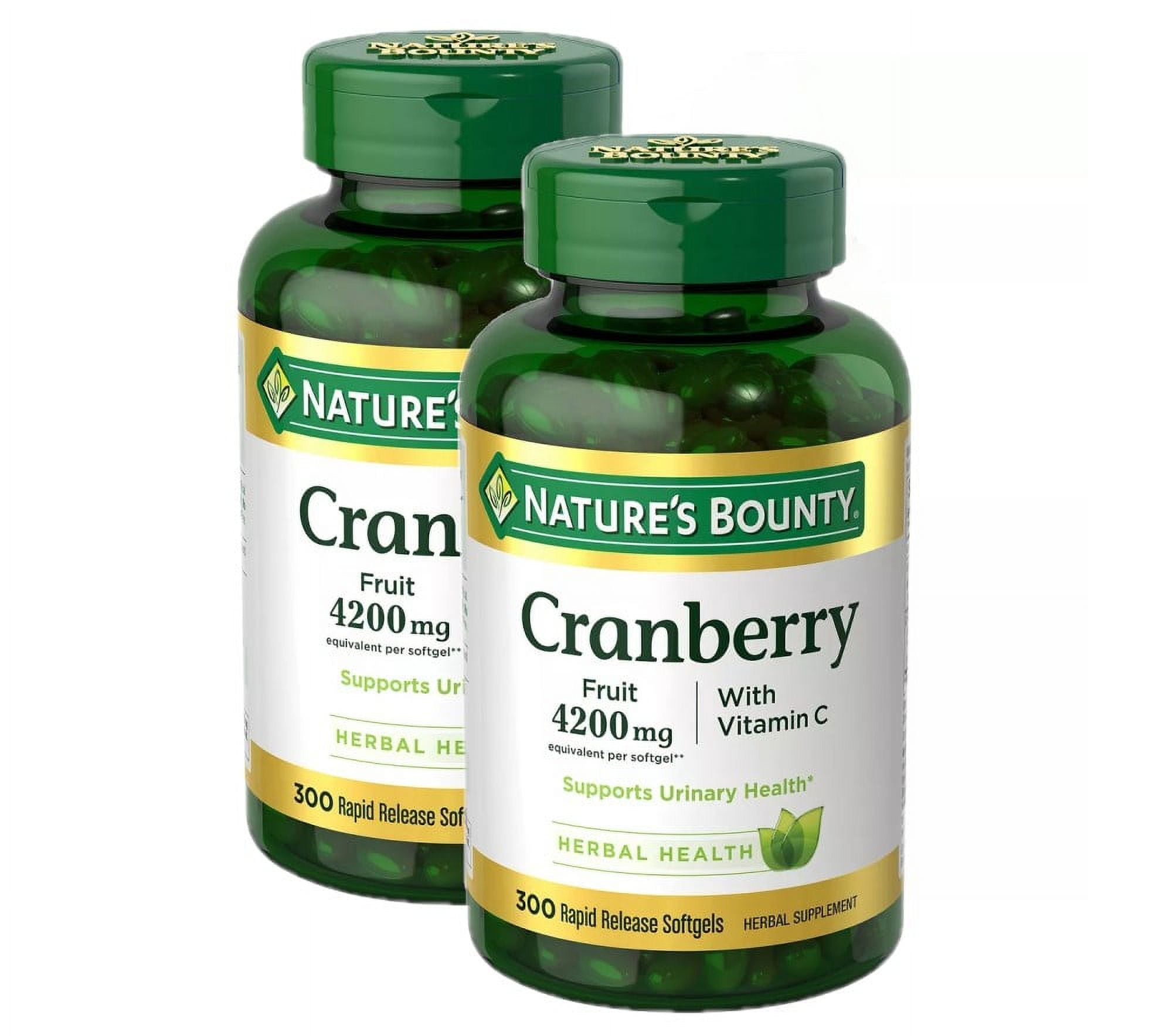 Nature's Bounty Cranberry Fruit 4200mg Pills, 2 Pack, 300 ct, Supports