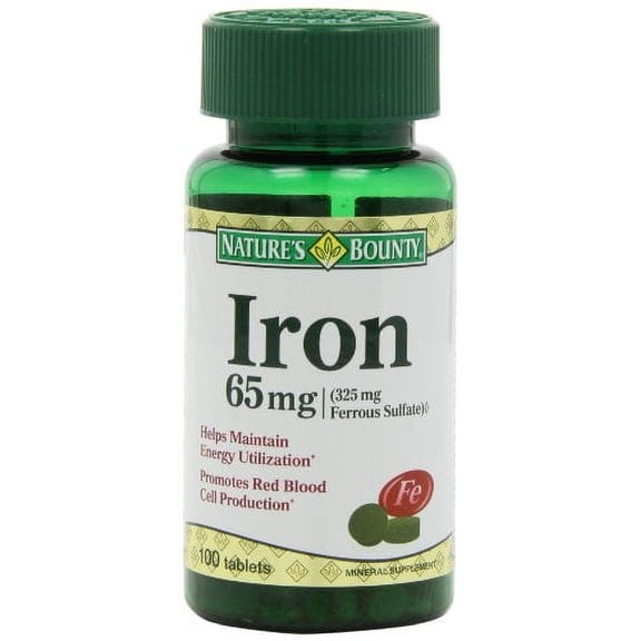 2 Pack - Nature's Bounty Iron 65 mg Tablets 100 Tablets Each