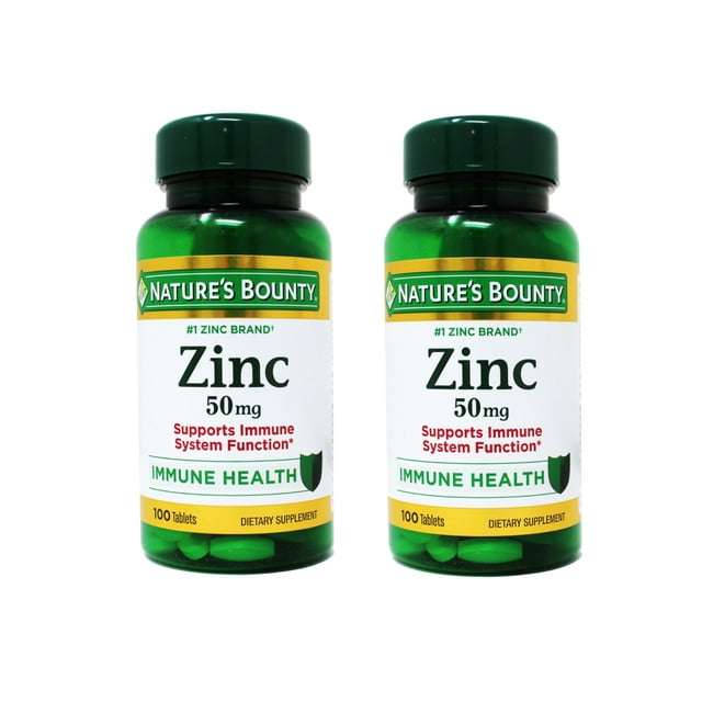 2 Pack Nature's Bounty Zinc 50 mg Caplets 100 Each