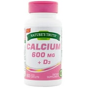 2 Pack - Natures Truth Calcium 600 mg Plus Vitamin D3 Tablets, 60 ea