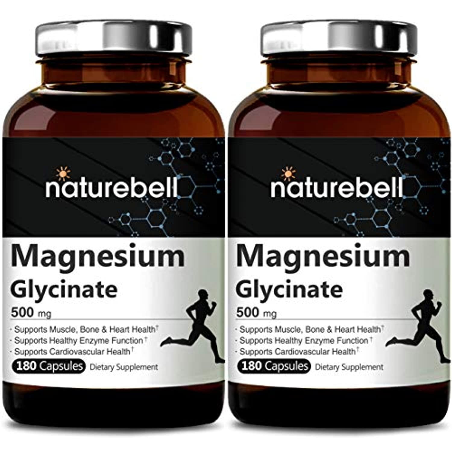 2 Pack NatureBell Magnesium Glycinate 500mg, 180 Capsules, Supports