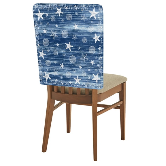 2 Pack Navy Blue Coastal Chair Back Covers Starfish Shell Summer Beach Ocean Rustic Stretchable Removable Chair Slipcovers Washable Seat Covers for Dining Room Kitchen Restaurant 19 x 18 Inch